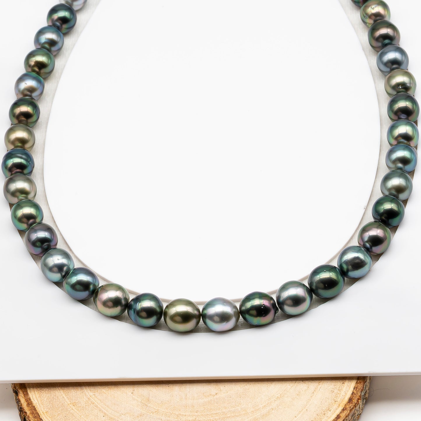 9-10mm Tahitian Pearl in Full Strand (No Hole), Natural Colors with High Luster, Temporarily Strung Pearls for Jewelry Making, SKU # 3190TH