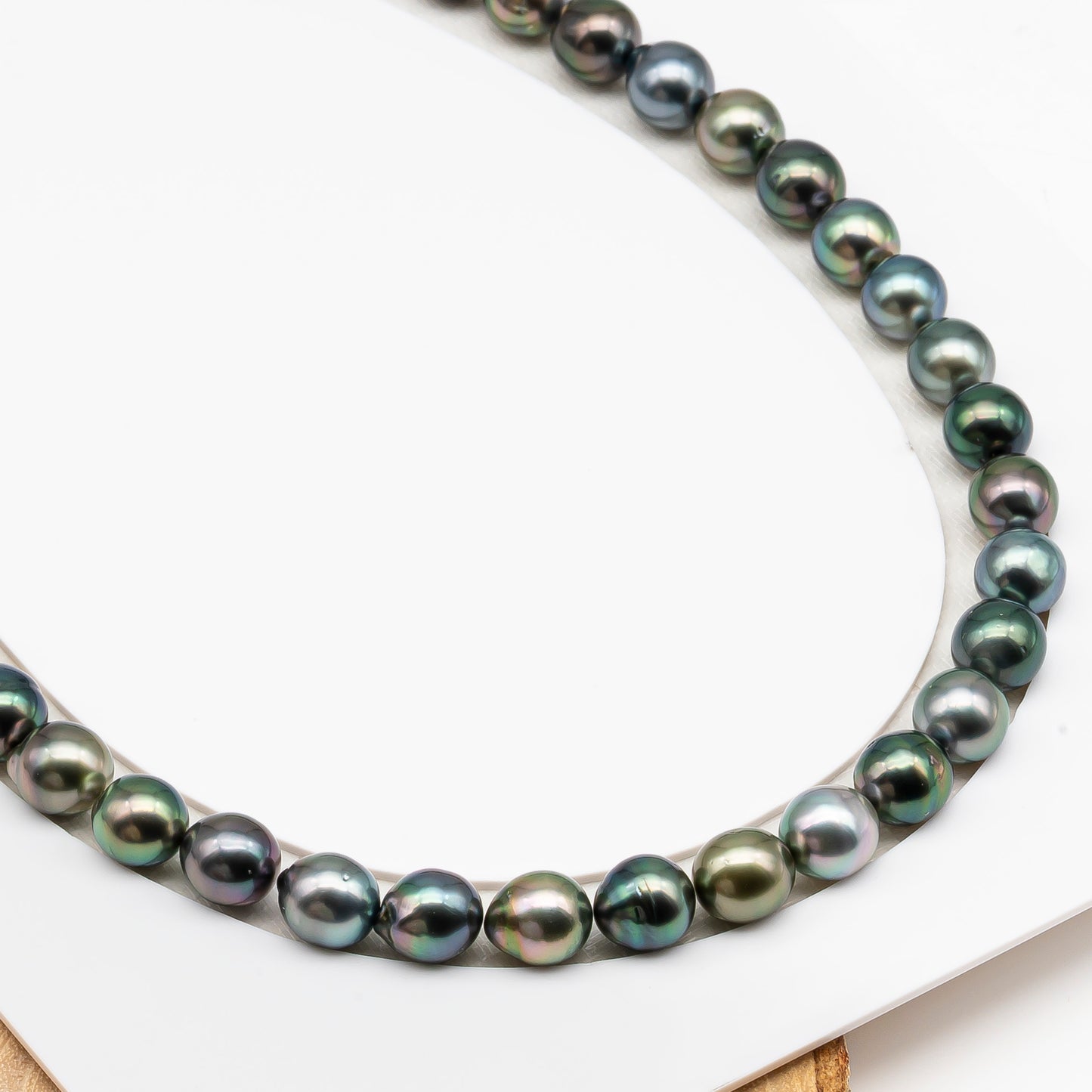 9-10mm Tahitian Pearl in Full Strand (No Hole), Natural Colors with High Luster, Temporarily Strung Pearls for Jewelry Making, SKU # 3190TH