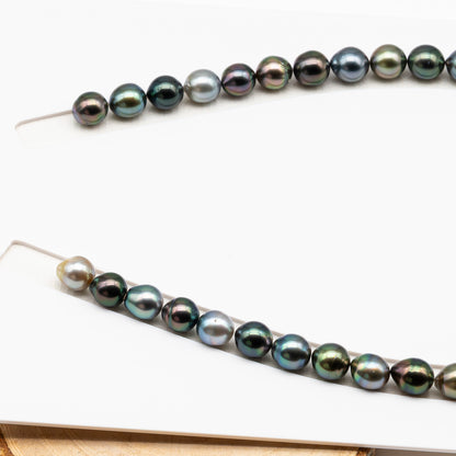 9-10mm Tahitian Pearl in Full Strand (No Hole), Natural Colors with High Luster, Temporarily Strung Pearls for Jewelry Making, SKU # 3190TH