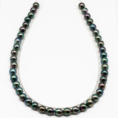 9-10mm Tahitian Pearl in Full Strand (No Hole), Natural Colors with High Luster, Temporarily Strung Pearls for Jewelry Making, SKU # 3191TH