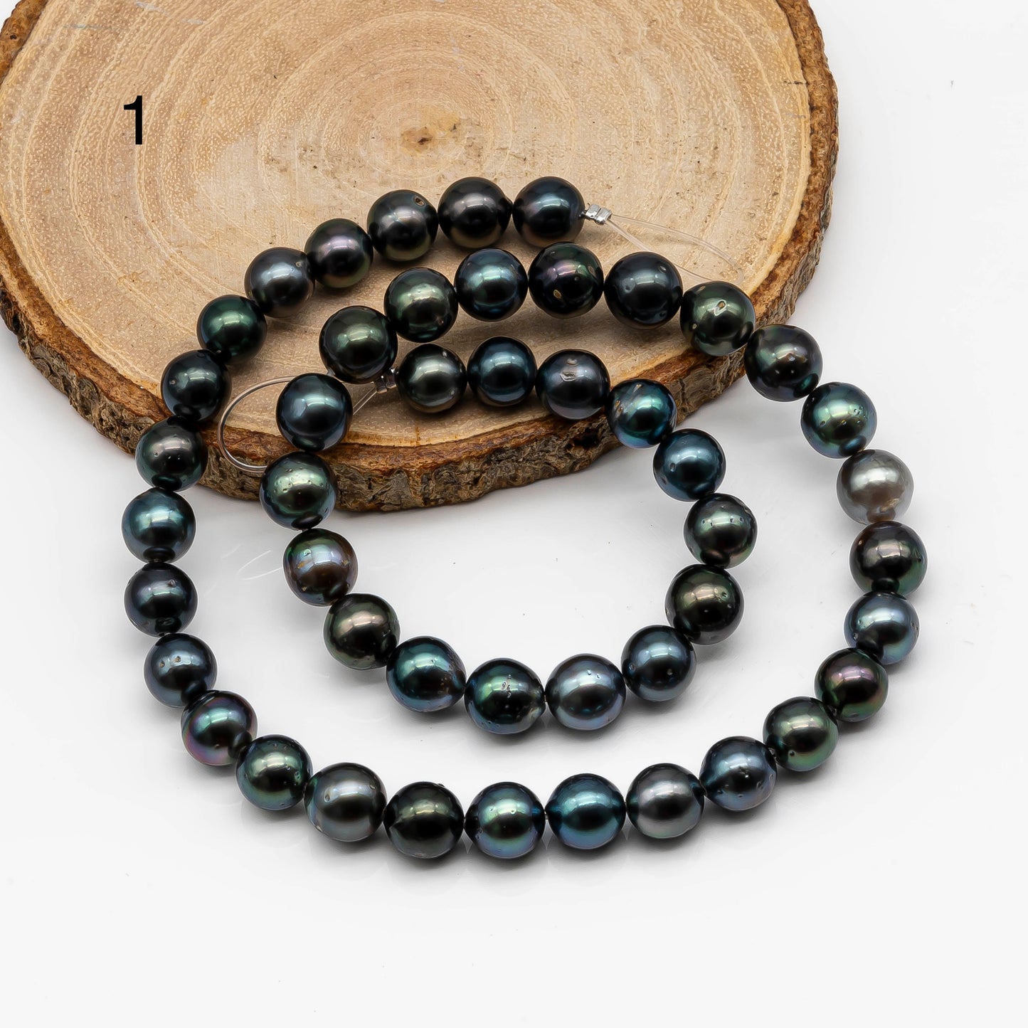 8-9mm Round Tahitian Pearl in Full Strand with Natural Color and High Luster, For Jewelry Making with Blemishes, SKU #2068TH