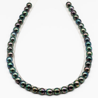 9-10mm Tahitian Pearl in Full Strand (No Hole), Natural Colors with High Luster, Temporarily Strung Pearls for Jewelry Making, SKU # 3191TH