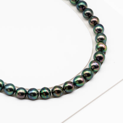 9-10mm Tahitian Pearl in Full Strand (No Hole), Natural Colors with High Luster, Temporarily Strung Pearls for Jewelry Making, SKU # 3191TH