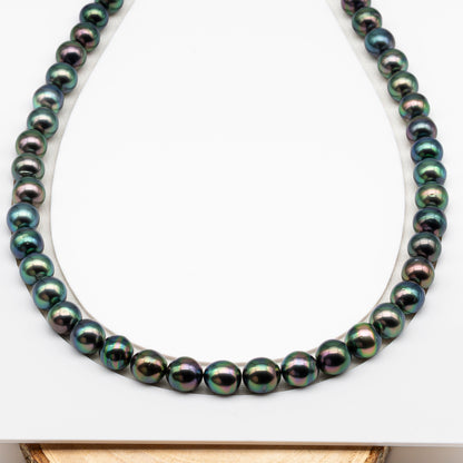 9-10mm Tahitian Pearl in Full Strand (No Hole), Natural Colors with High Luster, Temporarily Strung Pearls for Jewelry Making, SKU # 3191TH
