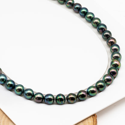 9-10mm Tahitian Pearl in Full Strand (No Hole), Natural Colors with High Luster, Temporarily Strung Pearls for Jewelry Making, SKU # 3191TH