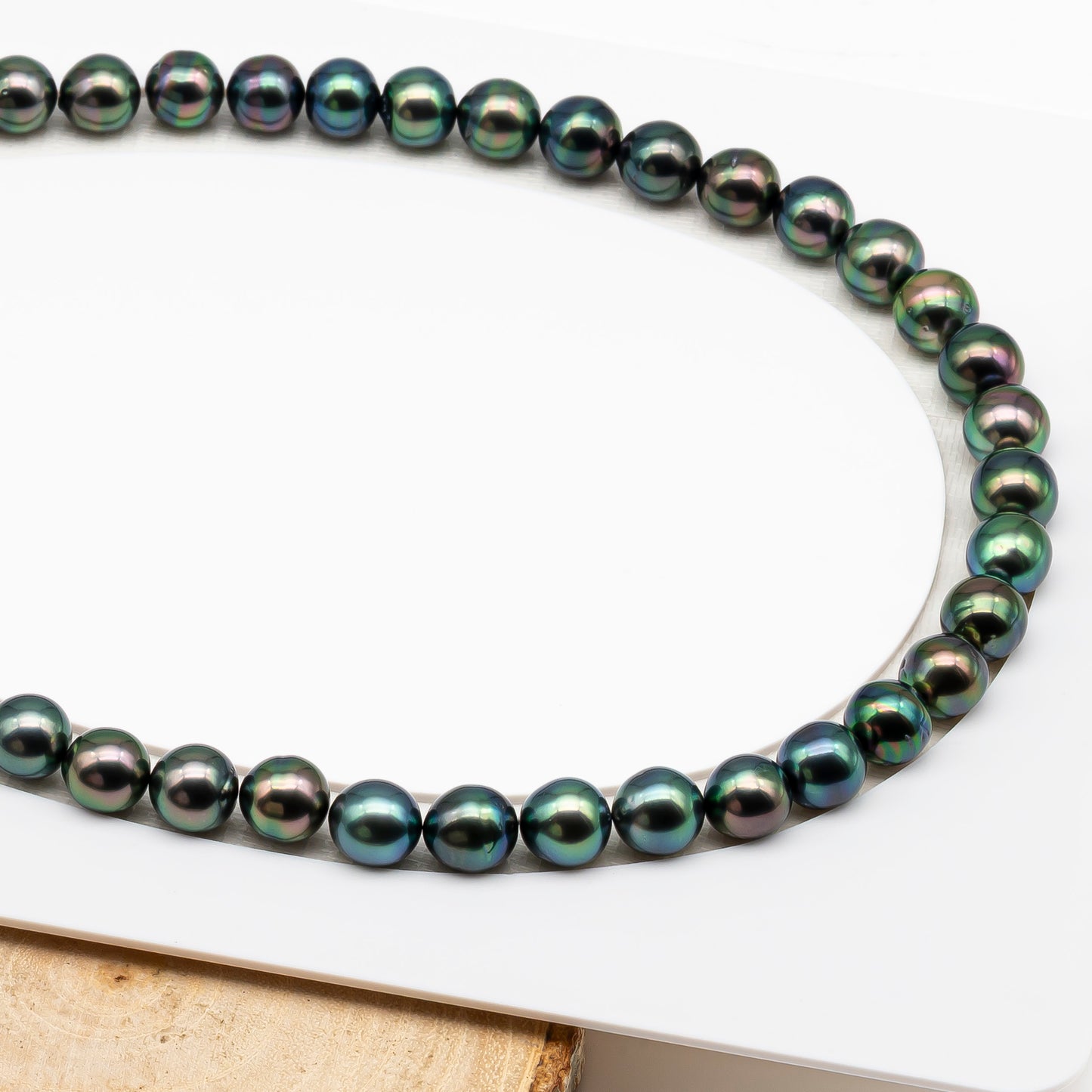 9-10mm Tahitian Pearl in Full Strand (No Hole), Natural Colors with High Luster, Temporarily Strung Pearls for Jewelry Making, SKU # 3191TH