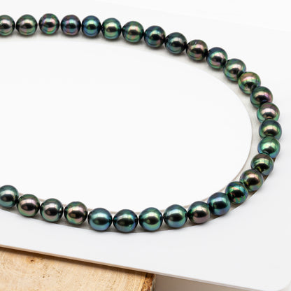 9-10mm Tahitian Pearl in Full Strand (No Hole), Natural Colors with High Luster, Temporarily Strung Pearls for Jewelry Making, SKU # 3191TH