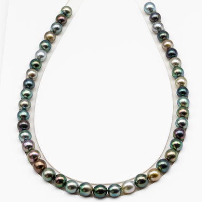 9-10mm Tahitian Pearl in Full Strand (No Hole), Natural Colors with High Luster, Temporarily Strung Pearls for Jewelry Making, SKU # 3192TH