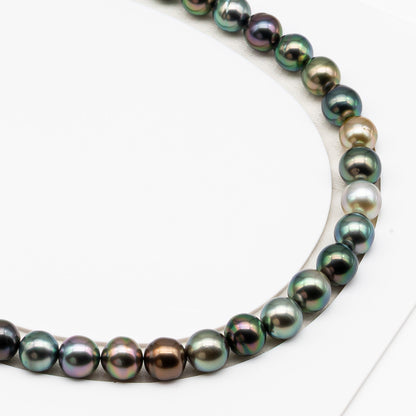 9-10mm Tahitian Pearl in Full Strand (No Hole), Natural Colors with High Luster, Temporarily Strung Pearls for Jewelry Making, SKU # 3192TH