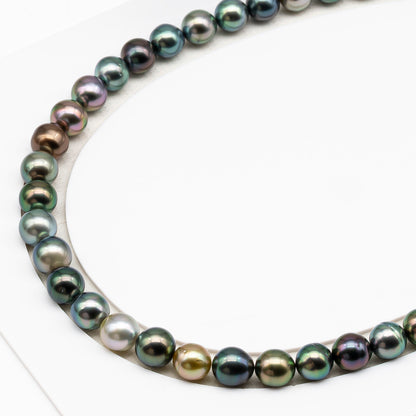 9-10mm Tahitian Pearl in Full Strand (No Hole), Natural Colors with High Luster, Temporarily Strung Pearls for Jewelry Making, SKU # 3192TH