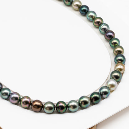 9-10mm Tahitian Pearl in Full Strand (No Hole), Natural Colors with High Luster, Temporarily Strung Pearls for Jewelry Making, SKU # 3192TH