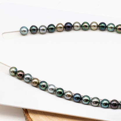 9-10mm Tahitian Pearl in Full Strand (No Hole), Natural Colors with High Luster, Temporarily Strung Pearls for Jewelry Making, SKU # 3192TH