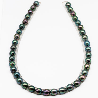 9-10mm Tahitian Pearl in Full Strand (No Hole), Natural Colors with High Luster, Temporarily Strung Pearls for Jewelry Making, SKU # 3193TH
