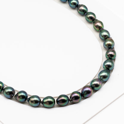 9-10mm Tahitian Pearl in Full Strand (No Hole), Natural Colors with High Luster, Temporarily Strung Pearls for Jewelry Making, SKU # 3193TH