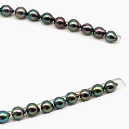 9-10mm Tahitian Pearl in Full Strand (No Hole), Natural Colors with High Luster, Temporarily Strung Pearls for Jewelry Making, SKU # 3193TH