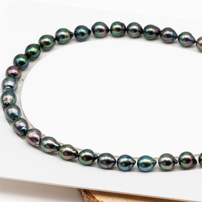 9-10mm Tahitian Pearl in Full Strand (No Hole), Natural Colors with High Luster, Temporarily Strung Pearls for Jewelry Making, SKU # 3193TH