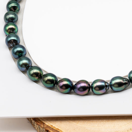 9-10mm Tahitian Pearl in Full Strand (No Hole), Natural Colors with High Luster, Temporarily Strung Pearls for Jewelry Making, SKU # 3193TH