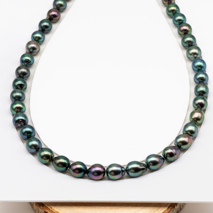 9-10mm Tahitian Pearl in Full Strand (No Hole), Natural Colors with High Luster, Temporarily Strung Pearls for Jewelry Making, SKU # 3193TH