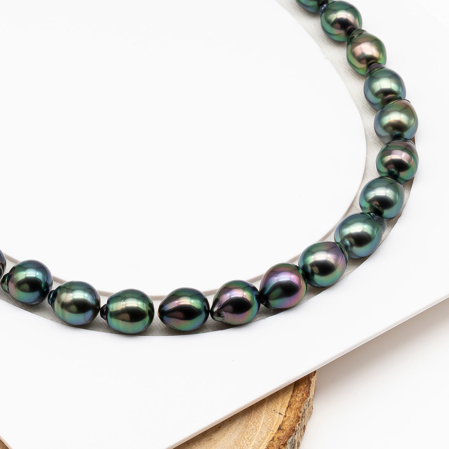 9-10mm Tahitian Pearl in Full Strand (No Hole), Natural Colors with High Luster, Temporarily Strung Pearls for Jewelry Making, SKU # 3193TH
