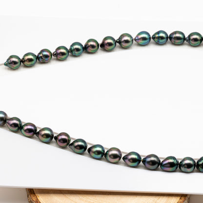9-10mm Tahitian Pearl in Full Strand (No Hole), Natural Colors with High Luster, Temporarily Strung Pearls for Jewelry Making, SKU # 3193TH