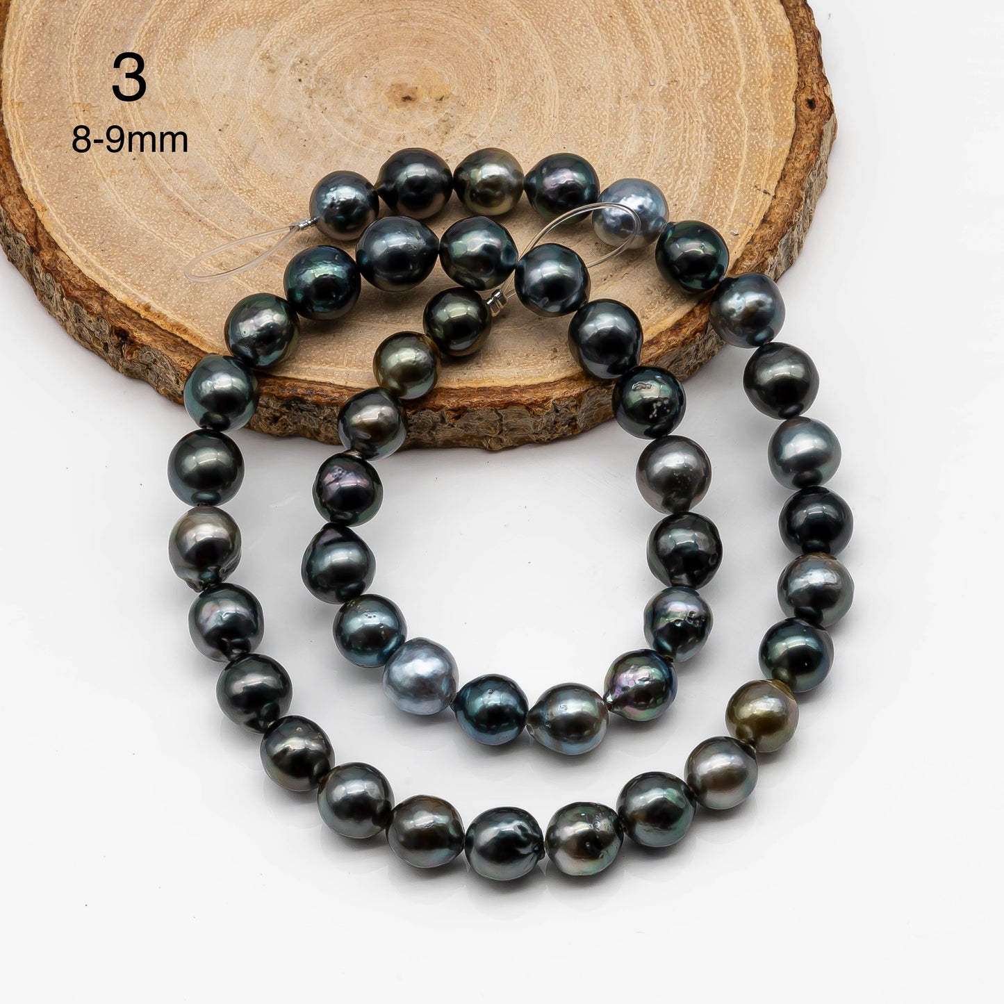 8-11mm Tahitian Pearl in Full Strand with All Natural Color with High Luster for Jewelry Making, SKU# 2069TH