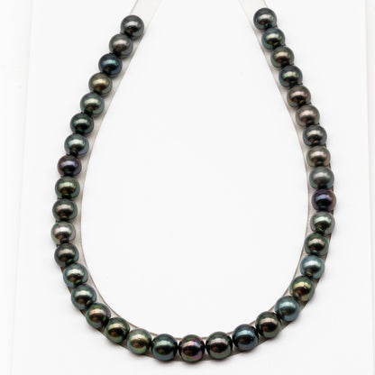11-12mm Round Tahitian Pearl in Full Strand (No Hole), Natural Colors , Temporarily Strung Black Pearls for Jewelry Making, SKU # 3278TH