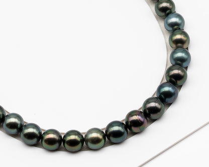11-12mm Round Tahitian Pearl in Full Strand (No Hole), Natural Colors , Temporarily Strung Black Pearls for Jewelry Making, SKU # 3278TH
