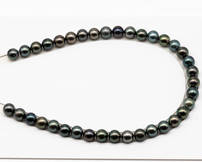 11-12mm Round Tahitian Pearl in Full Strand (No Hole), Natural Colors , Temporarily Strung Black Pearls for Jewelry Making, SKU # 3278TH