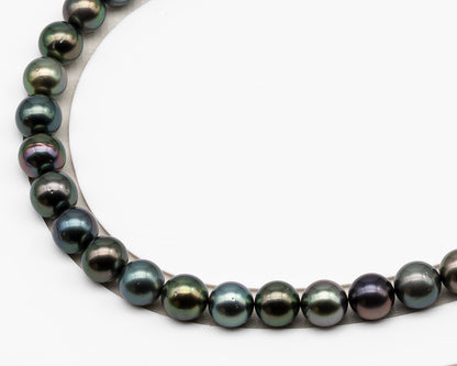 11-12mm Round Tahitian Pearl in Full Strand (No Hole), Natural Colors , Temporarily Strung Black Pearls for Jewelry Making, SKU # 3278TH