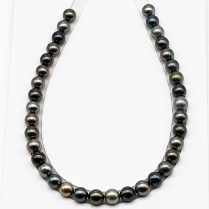 11-12mm Round Tahitian Pearl in Full Strand (No Hole), Natural Colors , Temporarily Strung Black Pearls for Jewelry Making, SKU # 3279TH
