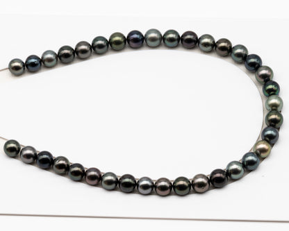 11-12mm Round Tahitian Pearl in Full Strand (No Hole), Natural Colors , Temporarily Strung Black Pearls for Jewelry Making, SKU # 3279TH