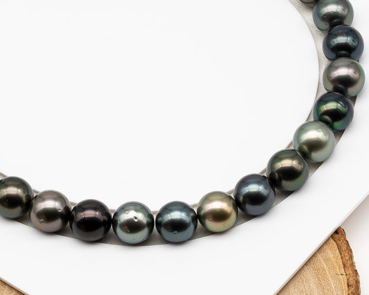 11-12mm Round Tahitian Pearl in Full Strand (No Hole), Natural Colors , Temporarily Strung Black Pearls for Jewelry Making, SKU # 3279TH