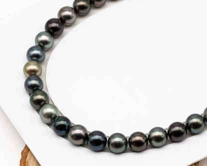 11-12mm Round Tahitian Pearl in Full Strand (No Hole), Natural Colors , Temporarily Strung Black Pearls for Jewelry Making, SKU # 3279TH
