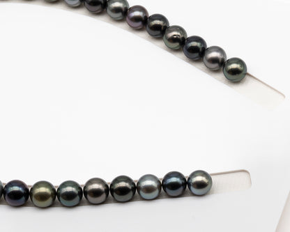 11-12mm Round Tahitian Pearl in Full Strand (No Hole), Natural Colors , Temporarily Strung Black Pearls for Jewelry Making, SKU # 3279TH