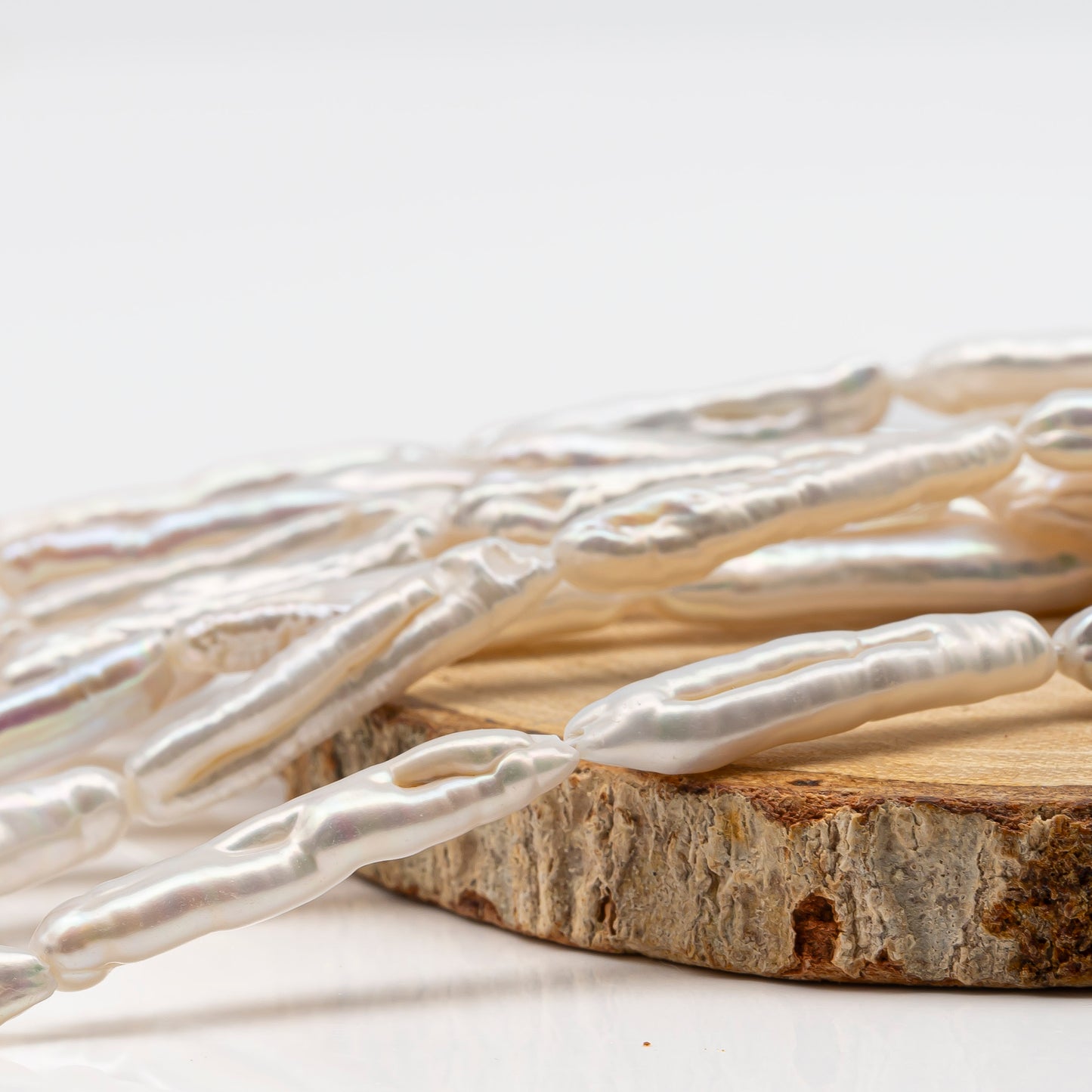 Biwa White Stick Freshwater Pearl with High Luster, Full Strand, SKU#2492FW