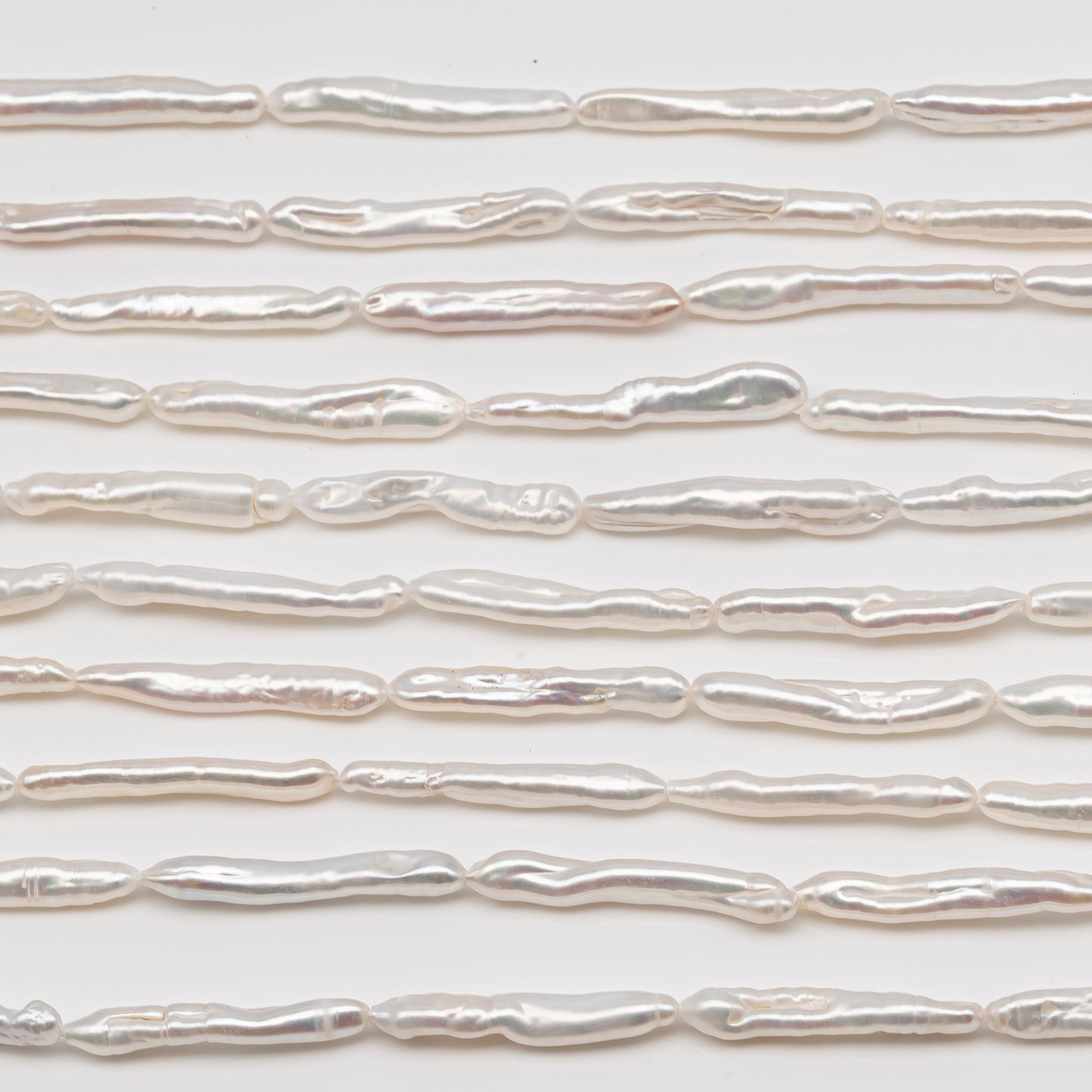 Biwa White Stick Freshwater Pearl with High Luster, Full Strand, SKU#2492FW