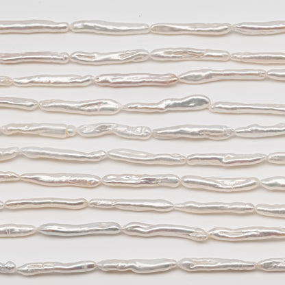 Biwa White Stick Freshwater Pearl with High Luster, Full Strand, SKU#2492FW