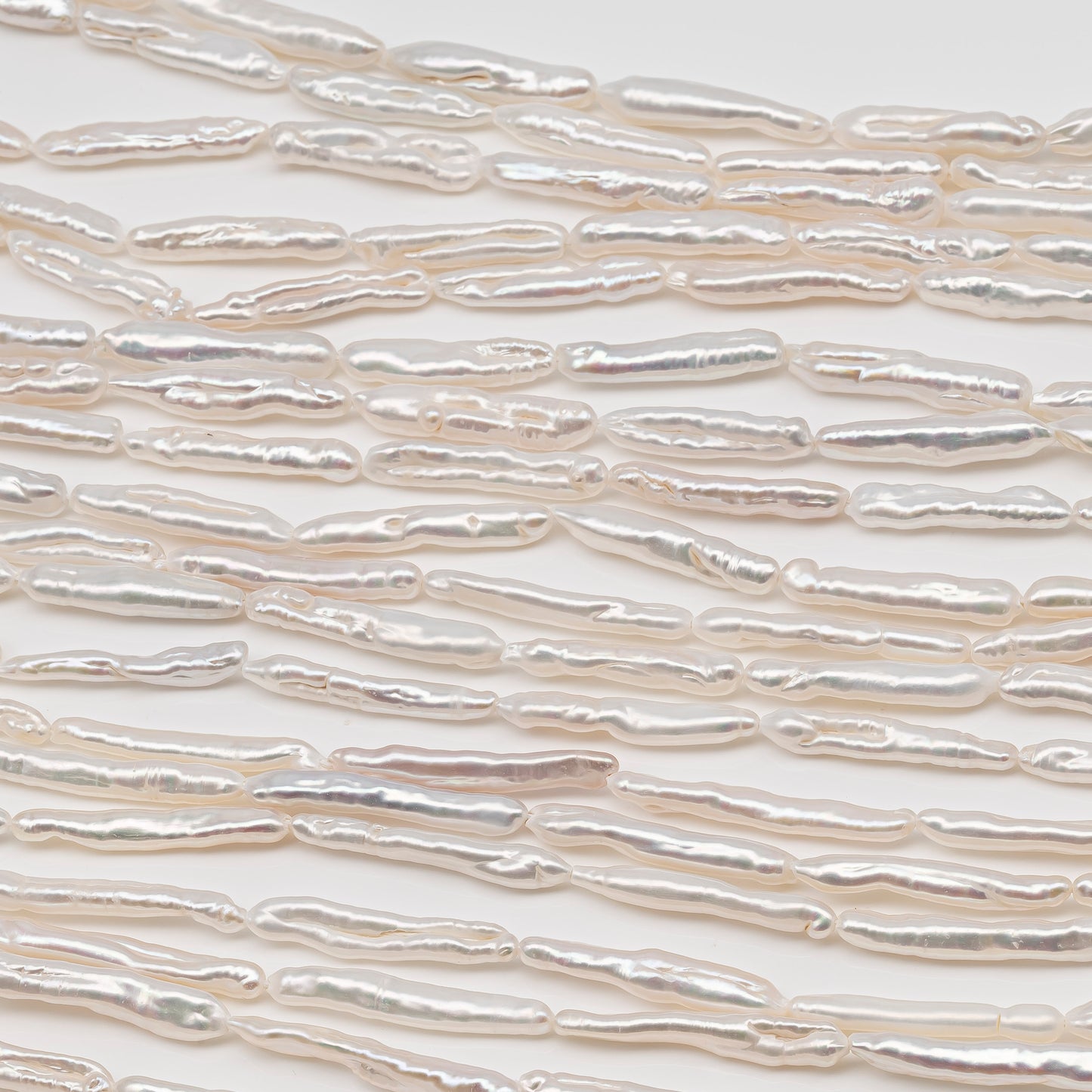 Biwa White Stick Freshwater Pearl with High Luster, Full Strand, SKU#2492FW