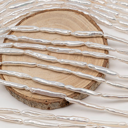 Biwa White Stick Freshwater Pearl with High Luster, Full Strand, SKU#2492FW