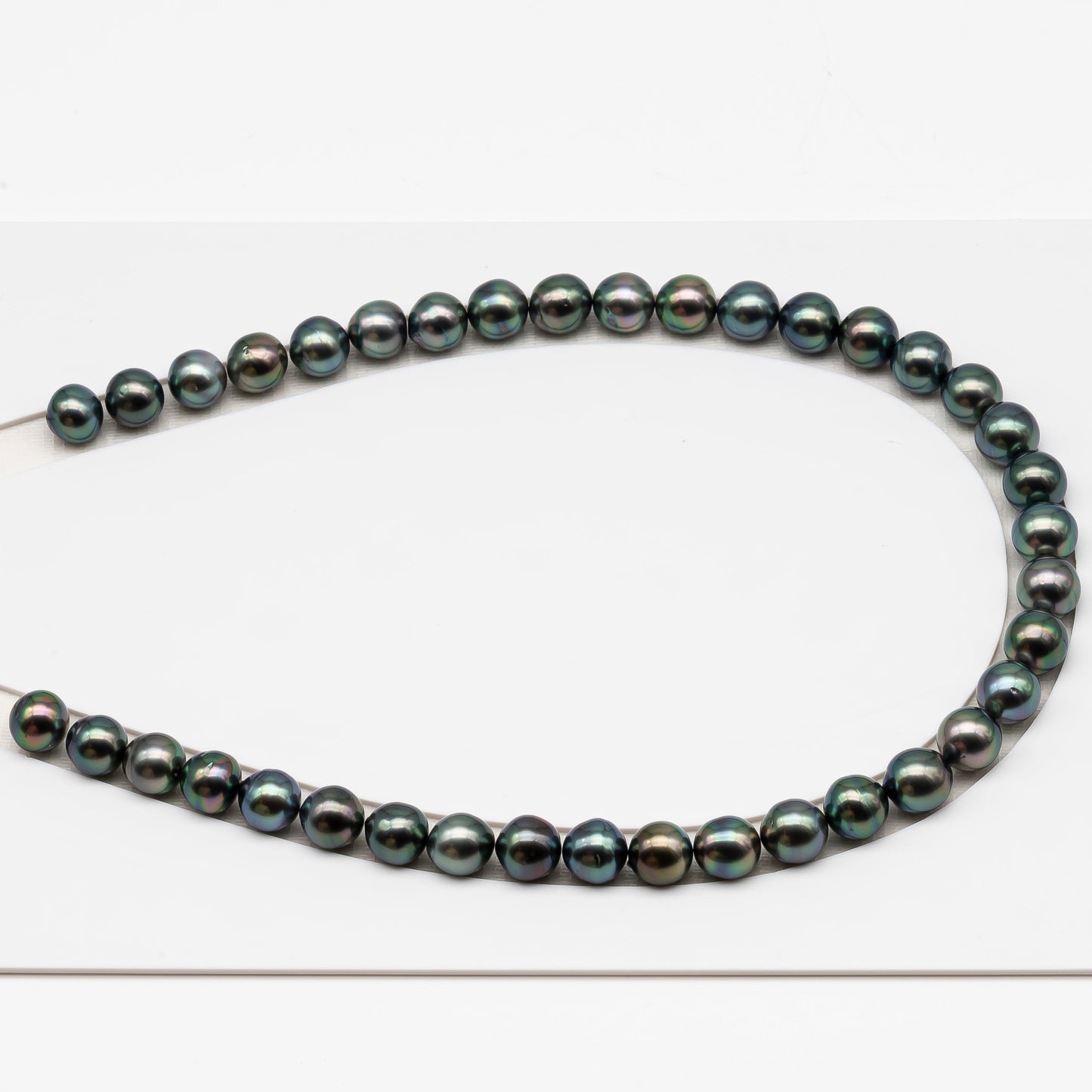 10-11mm Tahitian Pearl in Full Strand (No Hole), Natural Colors , Temporarily Strung Black Pearls for Jewelry Making, SKU # 3305TH