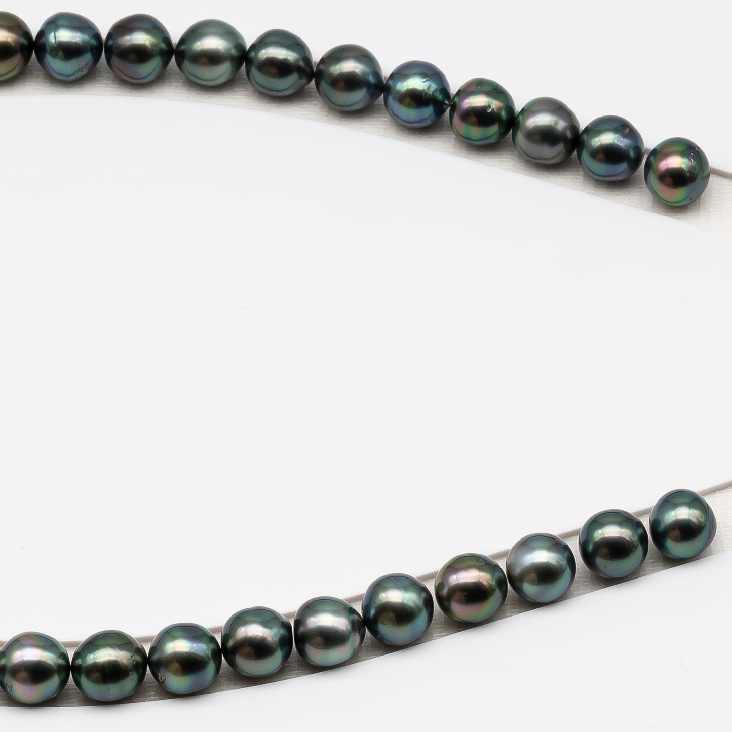 10-11mm Tahitian Pearl in Full Strand (No Hole), Natural Colors , Temporarily Strung Black Pearls for Jewelry Making, SKU # 3305TH