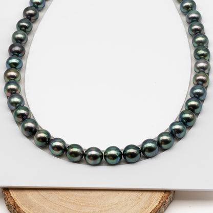 10-11mm Tahitian Pearl in Full Strand (No Hole), Natural Colors , Temporarily Strung Black Pearls for Jewelry Making, SKU # 3305TH