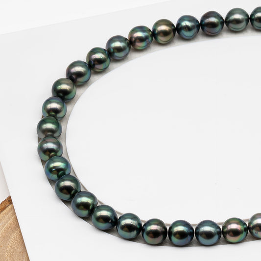 10-11mm Tahitian Pearl in Full Strand (No Hole), Natural Colors , Temporarily Strung Black Pearls for Jewelry Making, SKU # 3305TH