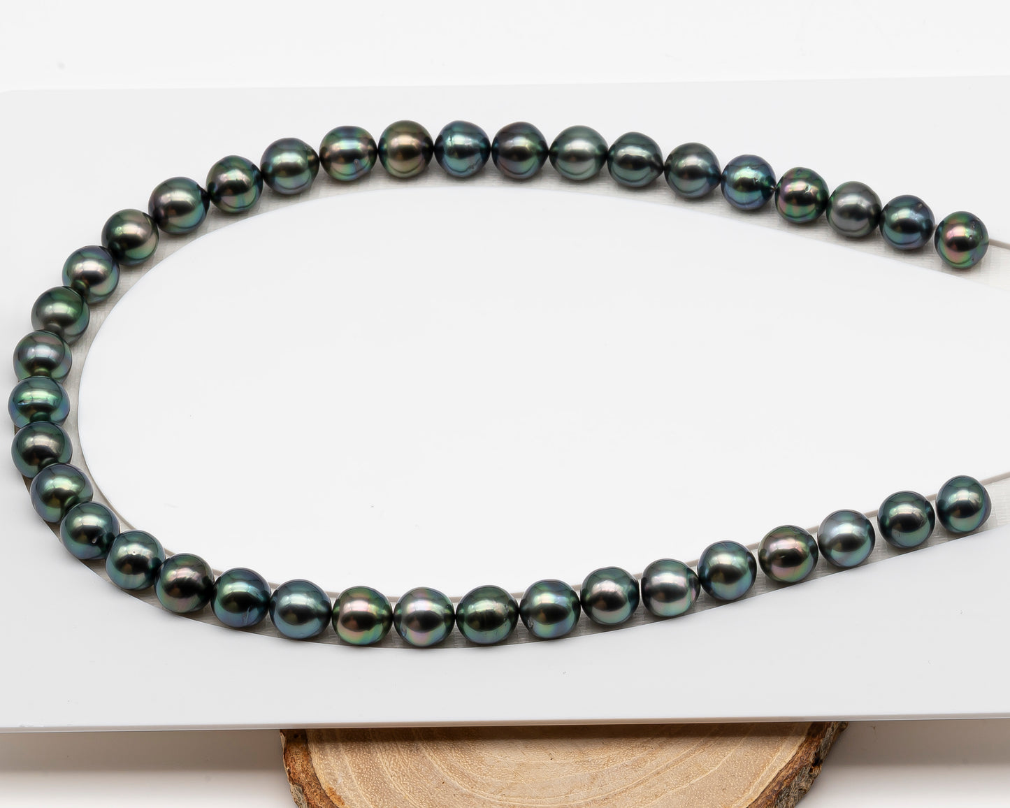 10-11mm Tahitian Pearl in Full Strand (No Hole), Natural Colors , Temporarily Strung Black Pearls for Jewelry Making, SKU # 3305TH