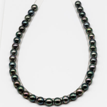 10-11mm Tahitian Pearl in Full Strand (No Hole), Natural Colors , Temporarily Strung Black Pearls for Jewelry Making, SKU # 3306TH