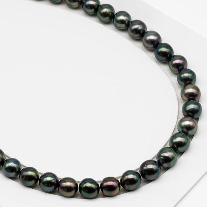 10-11mm Tahitian Pearl in Full Strand (No Hole), Natural Colors , Temporarily Strung Black Pearls for Jewelry Making, SKU # 3306TH