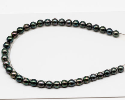 10-11mm Tahitian Pearl in Full Strand (No Hole), Natural Colors , Temporarily Strung Black Pearls for Jewelry Making, SKU # 3306TH