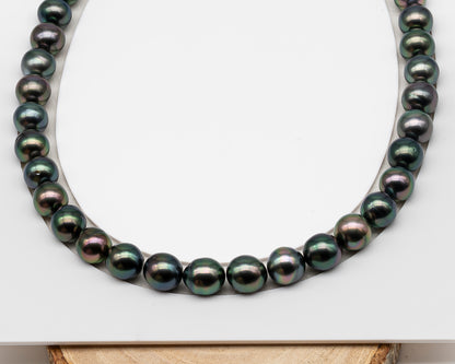 10-11mm Tahitian Pearl in Full Strand (No Hole), Natural Colors , Temporarily Strung Black Pearls for Jewelry Making, SKU # 3306TH