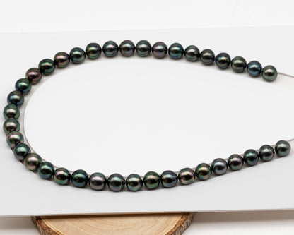 10-11mm Tahitian Pearl in Full Strand (No Hole), Natural Colors , Temporarily Strung Black Pearls for Jewelry Making, SKU # 3306TH