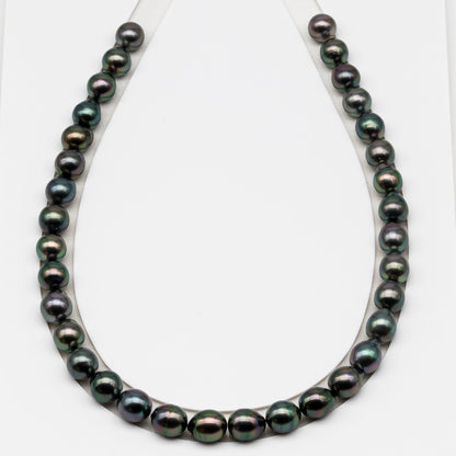 10-11mm Tahitian Pearl in Full Strand (No Hole), Natural Colors , Temporarily Strung Black Pearls for Jewelry Making, SKU # 3307TH